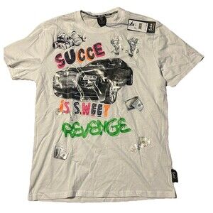 Switch Revenge Is Sweet Graphic T-Shirt Mens L White Bling Money Car Tee NWT